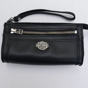 Harley-Davidson Woman's Small Black Genuine Leather Wristlet Clutch Purse